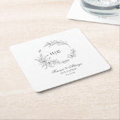 Classic Floral Wreath Monogram Wedding Kartonnen Onderzetters (Schuin)