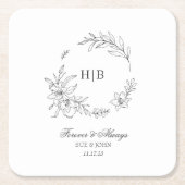 Classic Floral Wreath Monogram Wedding Kartonnen Onderzetters (Voorkant)