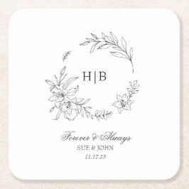 Classic Floral Wreath Monogram Wedding Kartonnen Onderzetters