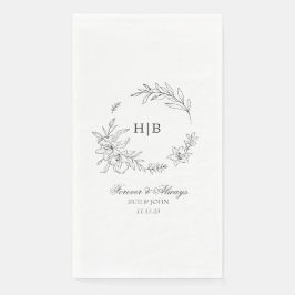 Classic Floral Wreath Monogram Wedding Servet