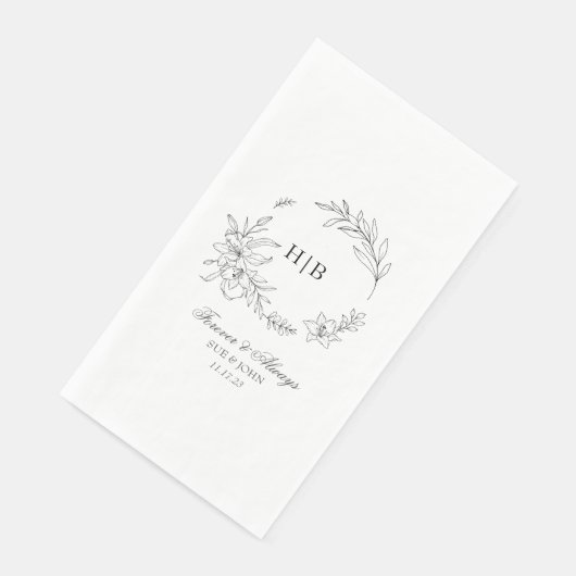Classic Floral Wreath Monogram Wedding Servet (Hoek)