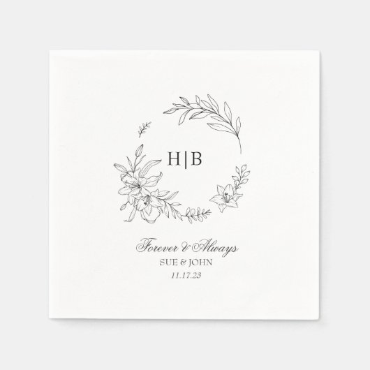 Classic Floral Wreath Monogram Wedding Servet (Voorkant)
