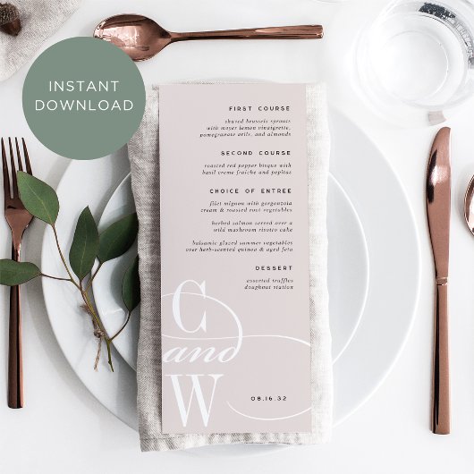 Classic Flourish Monogram Menu Kaart