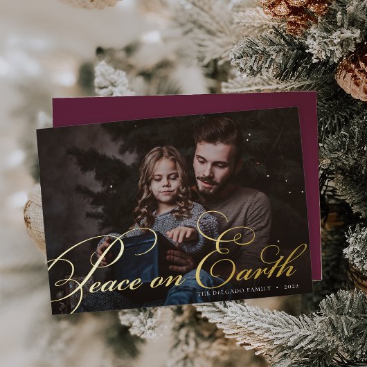 Classic Flourish | Vrede op aarde Foto Folie Feestdagenkaart