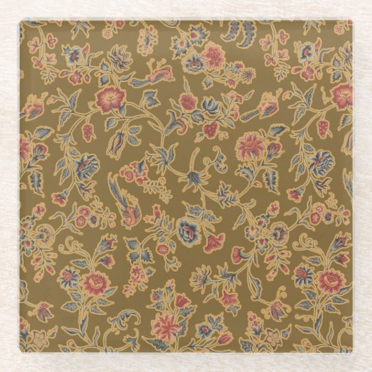 Classic Flower Chintz  zacht bloemontwerp Glazen Onderzetter (Voorkant)