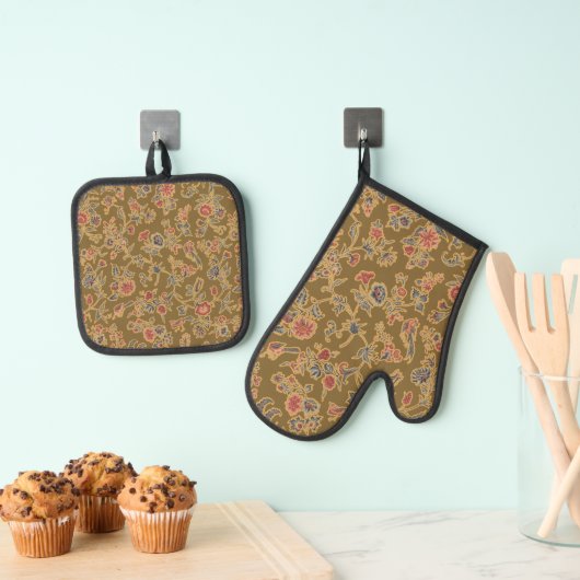 Classic Flower Chintz  zacht bloemontwerp Ovenwant & Pannenlap Set (Insitu(Ophanging))