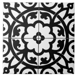 Classic Flower Line Art Floral Black & White Tegeltje