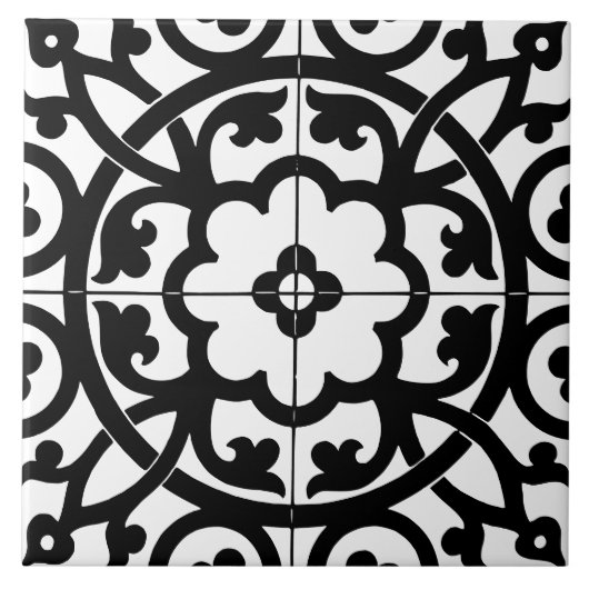 Classic Flower Line Art Floral Black & White Tegeltje (Voorkant)