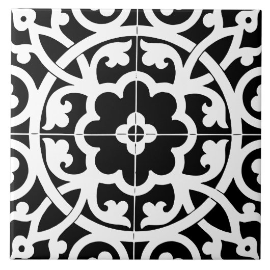 Classic Flower Line Art Floral Black & White Tegeltje (Voorkant)