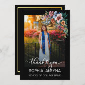 Classic Flower Photo Afstuderen Dank u kaart (Voorkant / Achterkant)