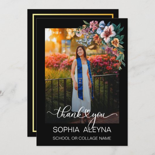 Classic Flower Photo Afstuderen Dank u kaart (Voorkant / Achterkant)