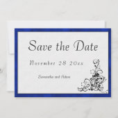 Classic Fluweel Lijst Blauw en Wit Bruiloft Save The Date (Voorkant)