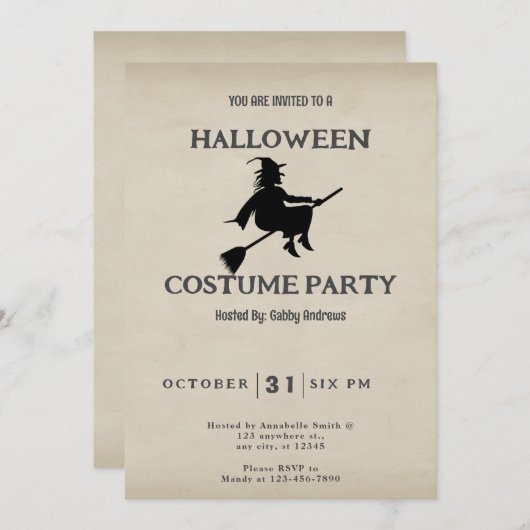 Classic Flying Witch  Halloween Kaart (Voorkant / Achterkant)