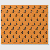 Classic Flying Witch op bezemzwart en Sinaasappel Cadeaupapier (Vlak)