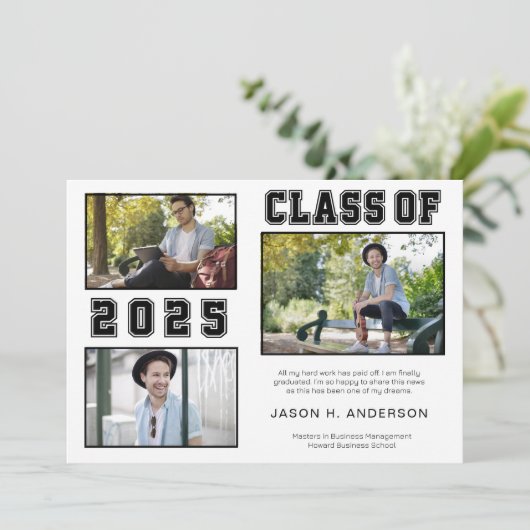 Classic Font 3 Foto Afstuderen Aankondiging (Staand voorkant)