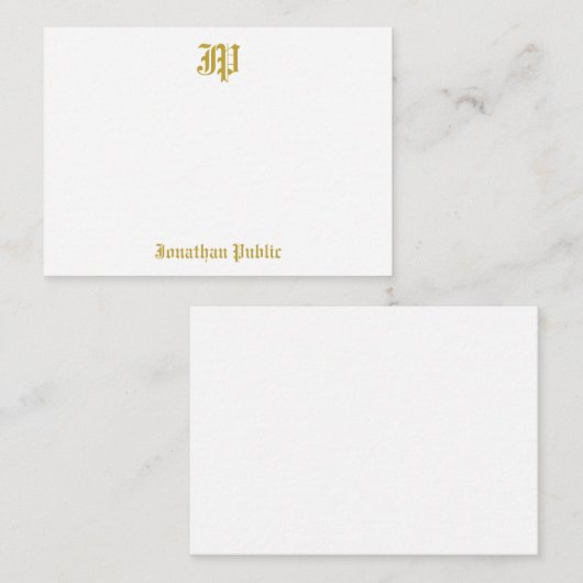 Classic Font Gold Text Calligraphy Monogram Name Notitiekaartje (Voorkant / Achterkant)