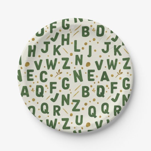 Classic Forest Green Alphabet Papieren Bordje (Voorkant)