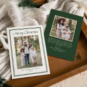 Classic Forest Green Double Border Frame 2 Photo Feestdagenkaart
