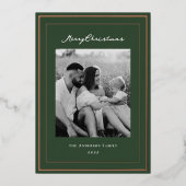 Classic Forest Green en Gold Lijst Familiefoto Folie Feestdagenkaart (Voorkant)