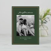 Classic Forest Green en Gold Lijst Familiefoto Folie Feestdagenkaart (Staand Voorkant)