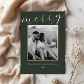 Classic Forest Green en Gold Lijst Familiefoto Folie Feestdagenkaart