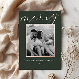 Classic Forest Green en Gold Lijst Familiefoto Folie Feestdagenkaart