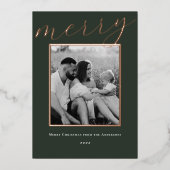 Classic Forest Green en Gold Lijst Familiefoto Folie Feestdagenkaart (Voorkant)