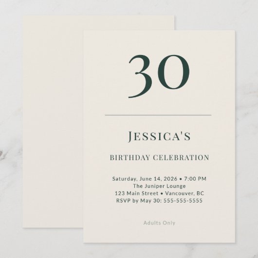 Classic Forest & Linen 30th Birthday Celebration Kaart (Voorkant / Achterkant)