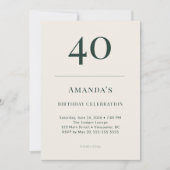 Classic Forest & Linen 40th Birthday Celebration Kaart (Voorkant)