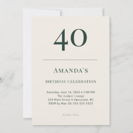 Classic Forest & Linen 40th Birthday Celebration Kaart
