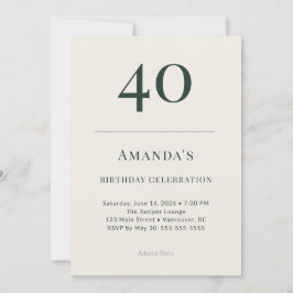 Classic Forest & Linen 40th Birthday Celebration Kaart