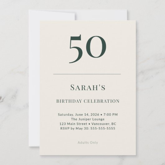 Classic Forest & Linen 50th Birthday Celebration Kaart (Voorkant)