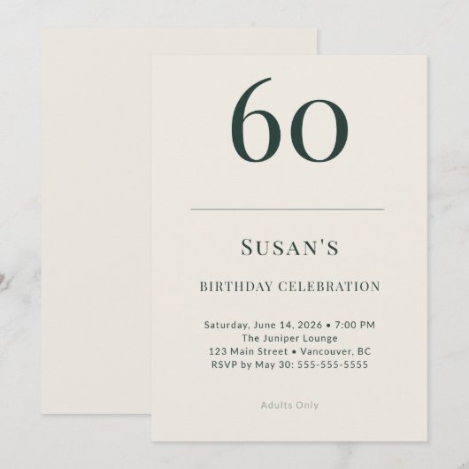 Classic Forest & Linen 60th Birthday Celebration Kaart (Voorkant / Achterkant)