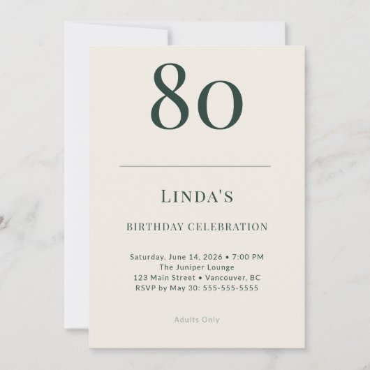 Classic Forest & Linen 80th Birthday Celebration Kaart (Voorkant)