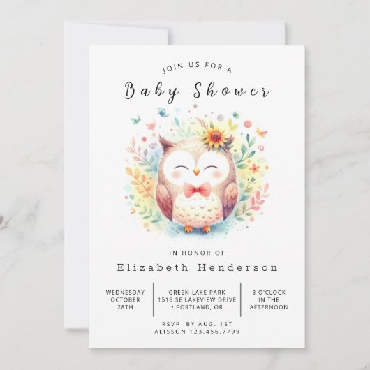 Classic Forest Owl Baby shower Kaart (Voorkant)