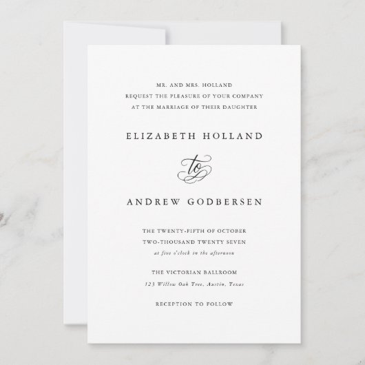 Classic Formal Black and White Wedding Invitation Kaart (Voorkant)