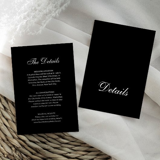 Classic Formal Black | Wedding Guest Details Informatiekaartje