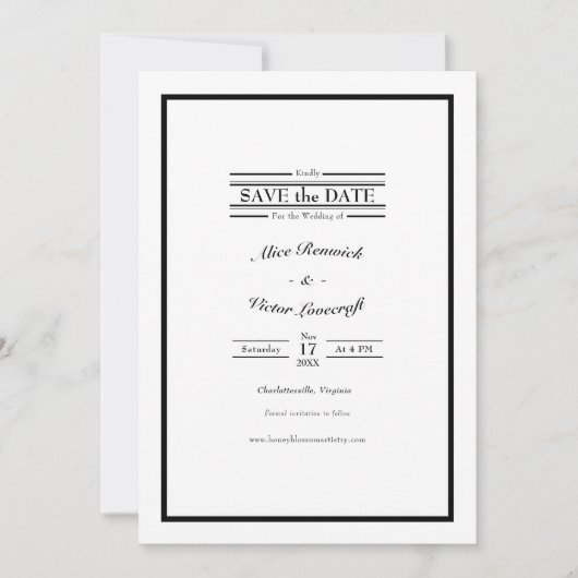 Classic Formal Black White Weddenemonogram Save The Date (Voorkant)
