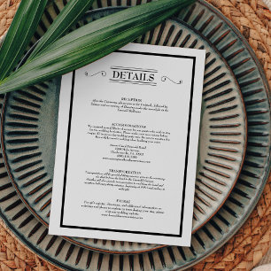 Classic Formal Black White Weddenschap - Gegevens Informatiekaartje