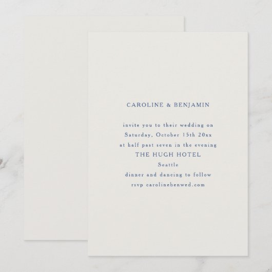 Classic Formal Blue and White Minimalist Wedding Kaart (Voorkant / Achterkant)