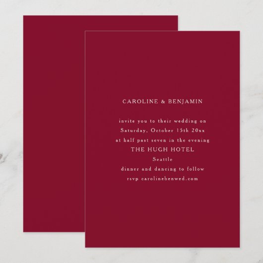 Classic Formal Burgundy Minimalist Wedding Kaart (Voorkant / Achterkant)