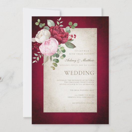 Classic Formal Elegant Pioenrozen Verouderd Lijst  Kaart (Voorkant)