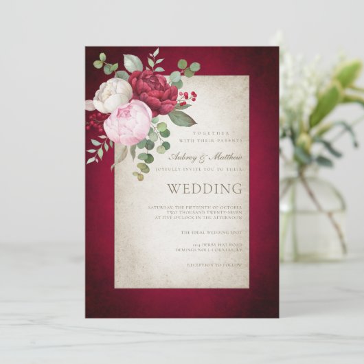 Classic Formal Elegant Pioenrozen Verouderd Lijst Kaart (Staand voorkant)