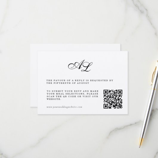 Classic Formele bruiloft RSVP Kaart QR-code (Voorkant / Achterkant in situ)