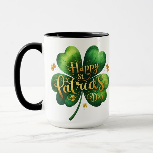 Classic Four Leaf Clover Happy St Patrick's Day Mok (Links)
