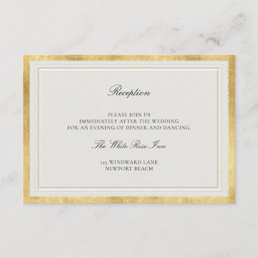 Classic Frame Elevated Gold Ecru Wedding Reception Informatiekaartje (Voorkant)