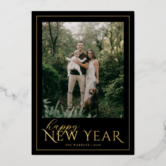 Classic Frame New Year Photo Folie Feestdagenkaart (Voorkant)