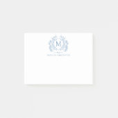 Classic Franse Blauwe Bloemen Crest Monogram Post-it® Notes (Voorkant)