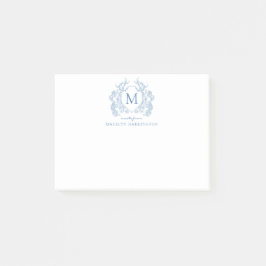 Classic Franse Blauwe Bloemen  Crest Monogram Post-it® Notes