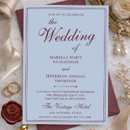 Classic French Blue & Burgundy Old Money Wedding Kaart